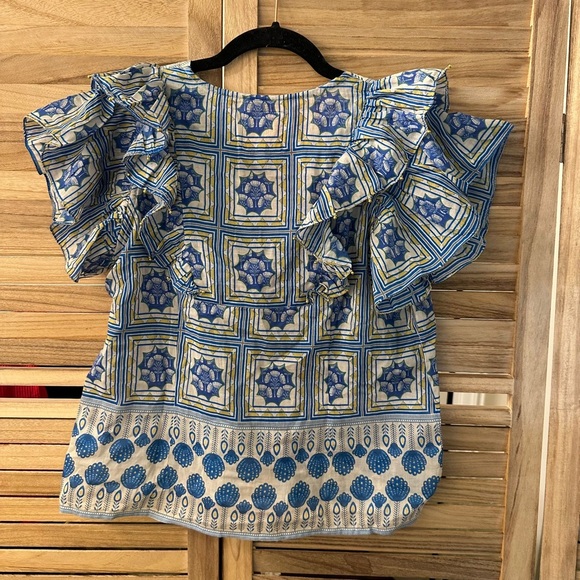 NWT_Bell Kiara Short Sleeve Top in Blue with beaded tassels size S - Picture 5 of 7